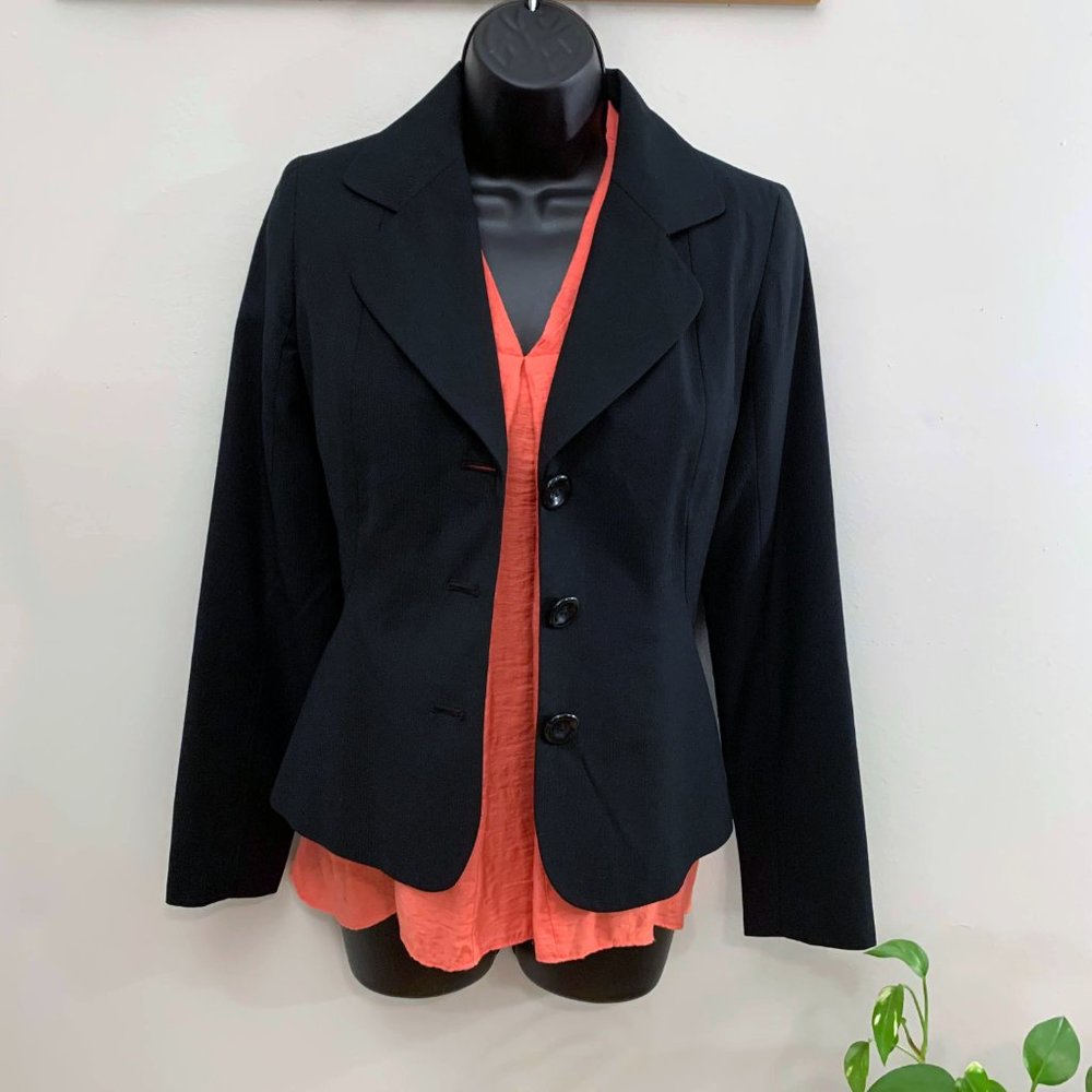 Merona | Black Mono Stripe 3 Button Blazer | Size 2